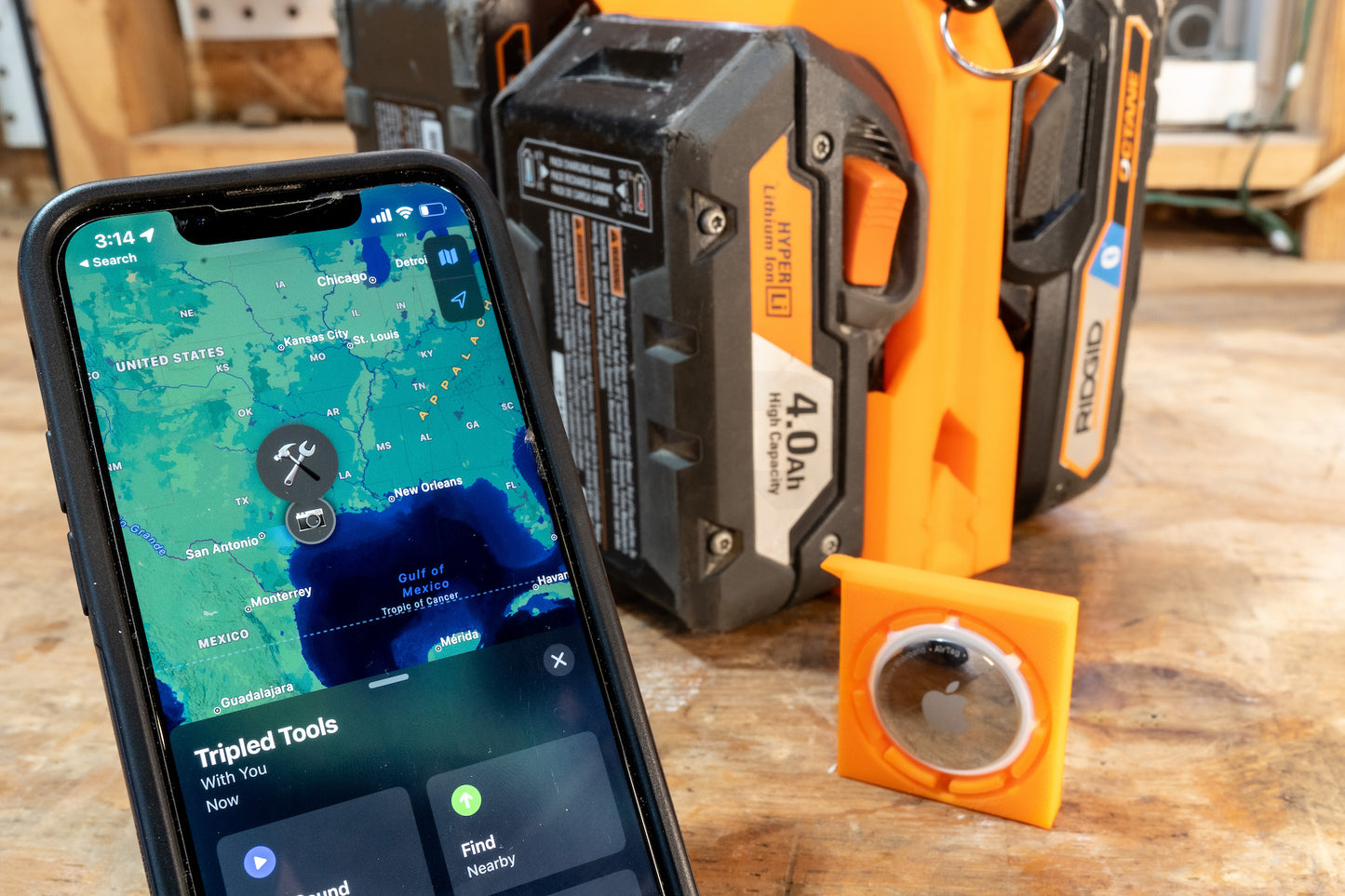 Ridgid Battery Caddy PowerSlide Carrier 4 w/ AirTag Tracking Support by TripleD Tools - Secure Battery Holder Made in America - TripleD Tools