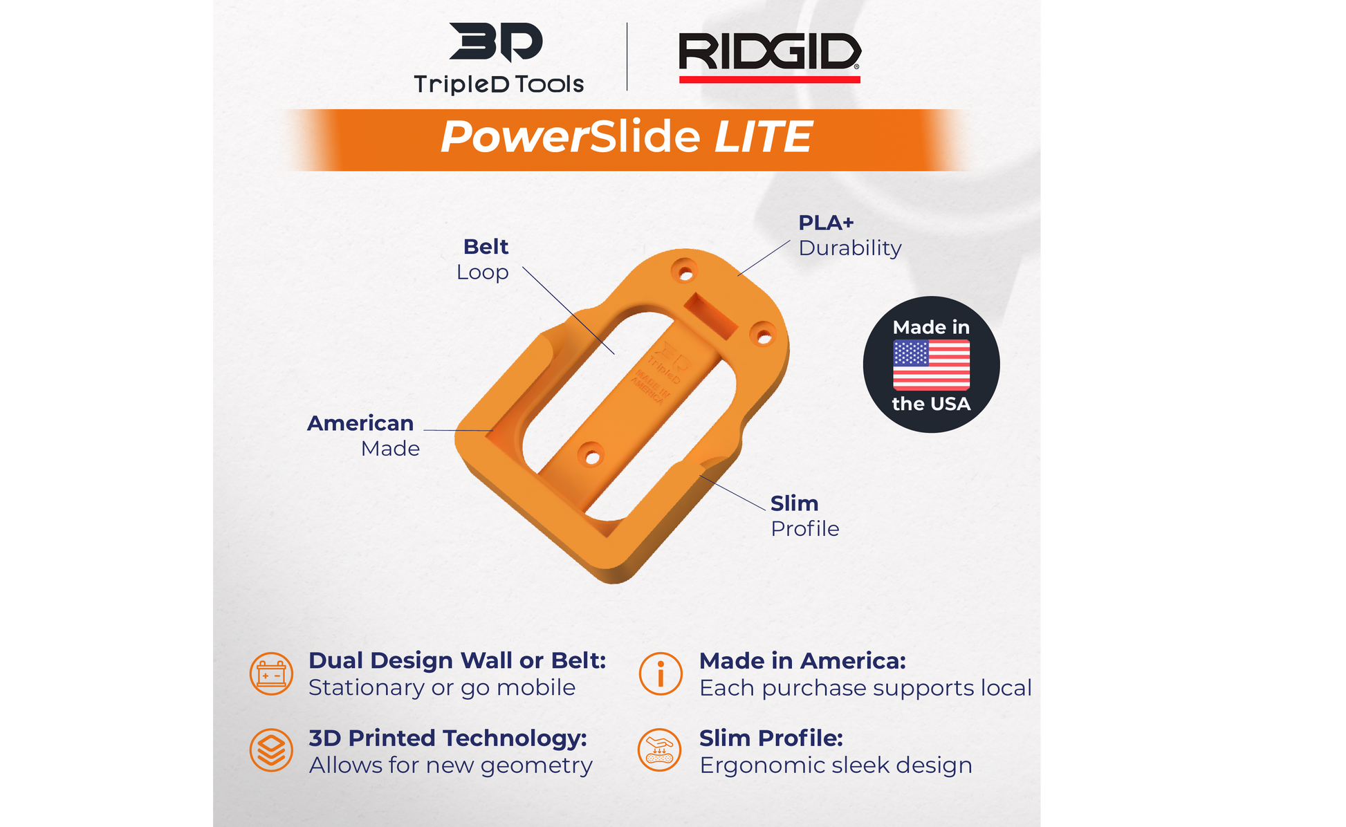 TripleD Tools PowerSlide Lite: Slim & Stealth 3D Printed 3 Pack Battery Mount for Ridgid Power Tools Secure Ergonomic, Durable & Made in USA - TripleD Tools