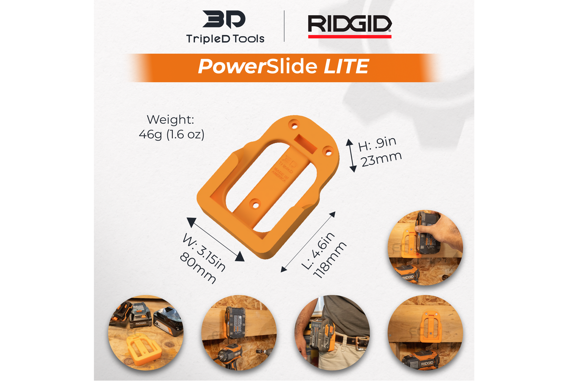 TripleD Tools PowerSlide Lite: Slim & Stealth 3D Printed 3 Pack Battery Mount for Ridgid Power Tools Secure Ergonomic, Durable & Made in USA - TripleD Tools