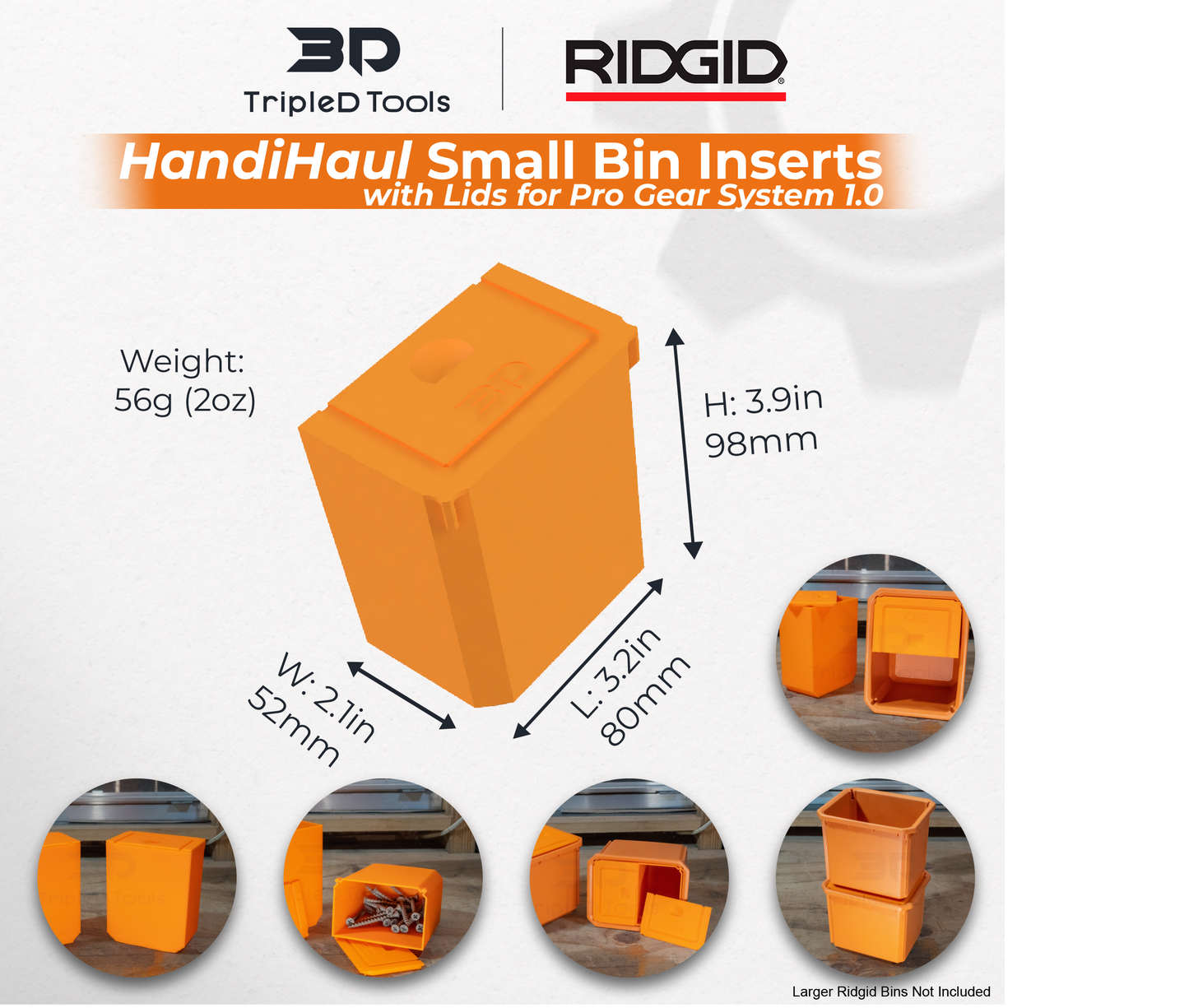 TripleD Tools HandiHaul Series Pack of 2 Small Bin Inserts and Lids for Ridgid Pro Gear System Made in America (Pack of 2) - TripleD Tools