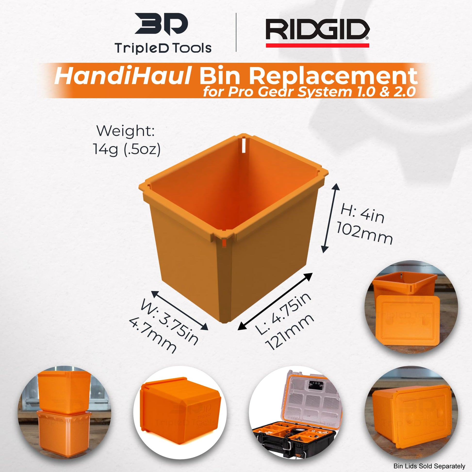 TripleD Tools HandiHaul Replacement Upgraded Bins for Pro Gear System 1.0 & 2.0 - Upgrade and Organize Your Toolbox with Ease - TripleD Tools