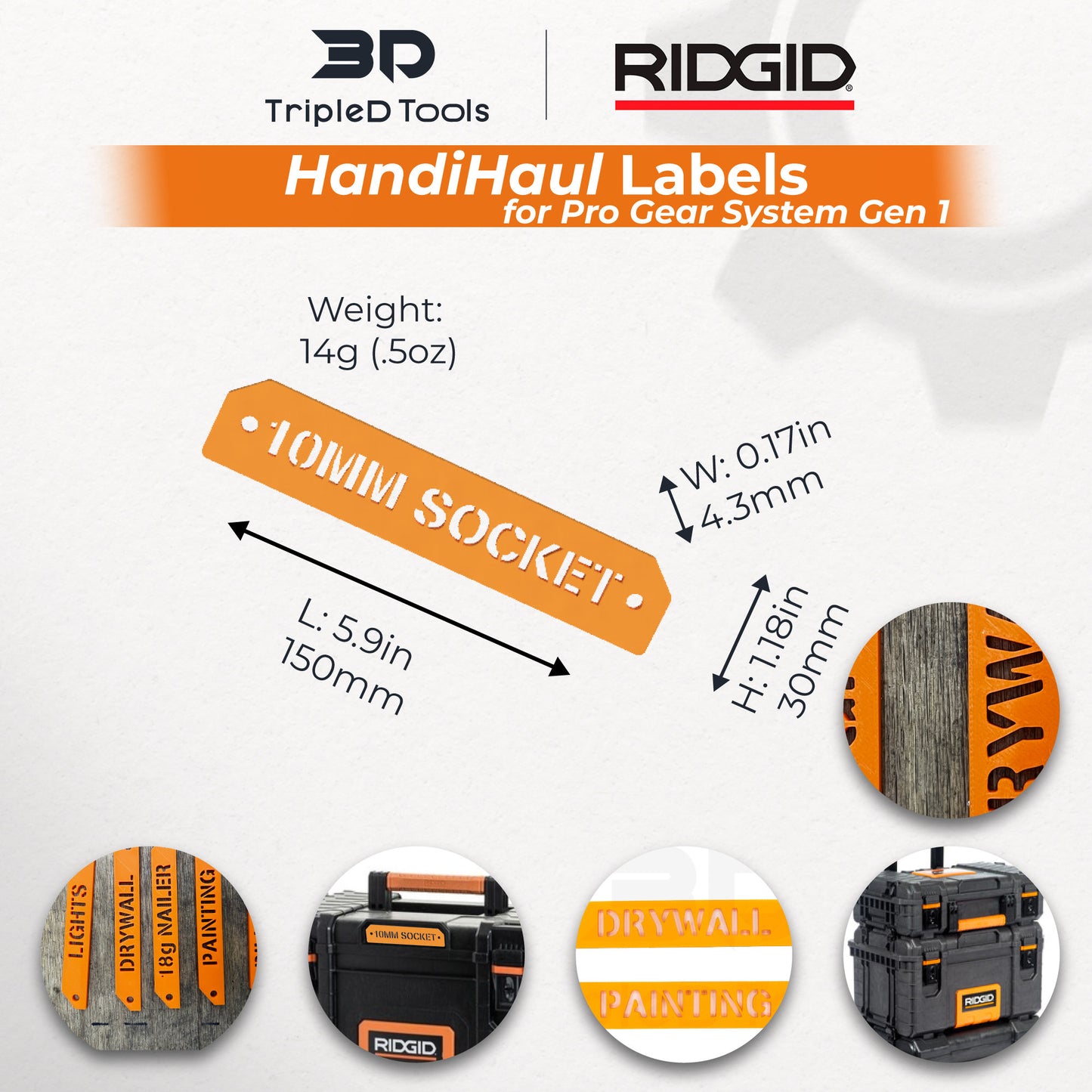 TripleD Tools HandiHaul Labels for Ridgid Pro Gear System Gen 1.0 Made in America Durable Plastic Customizable Pack of 2 - TripleD Tools