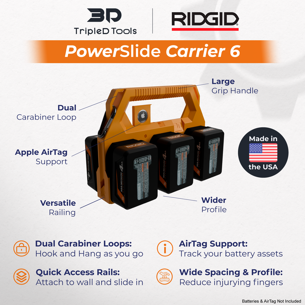 Ridgid Battery Caddy PowerSlide Carrier 6 Wall Mount Battery Storage